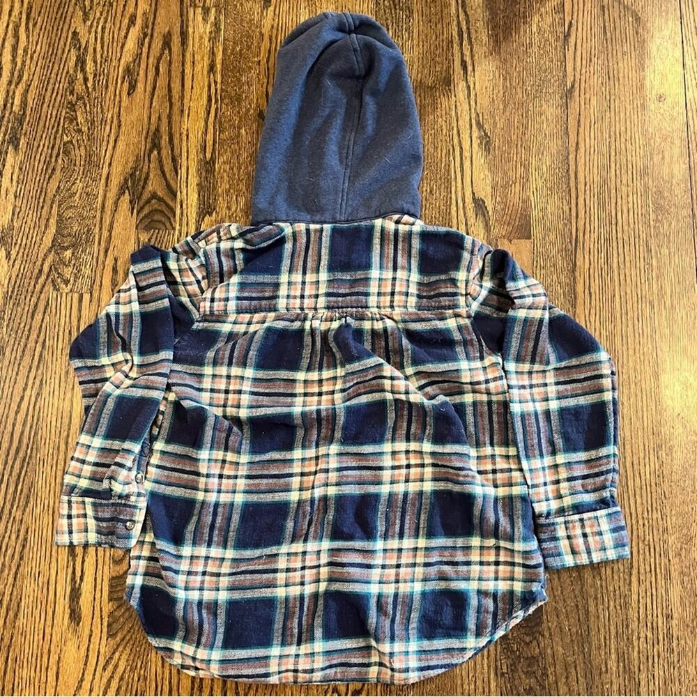 American Eagle Hooded Flannel Plaid Blue Cozy Gorpcore Fall Women's Small - Picture 6 of 8